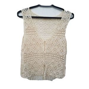 Nabee Sleeveless Small Lace Vest JE6487 Beige Boho